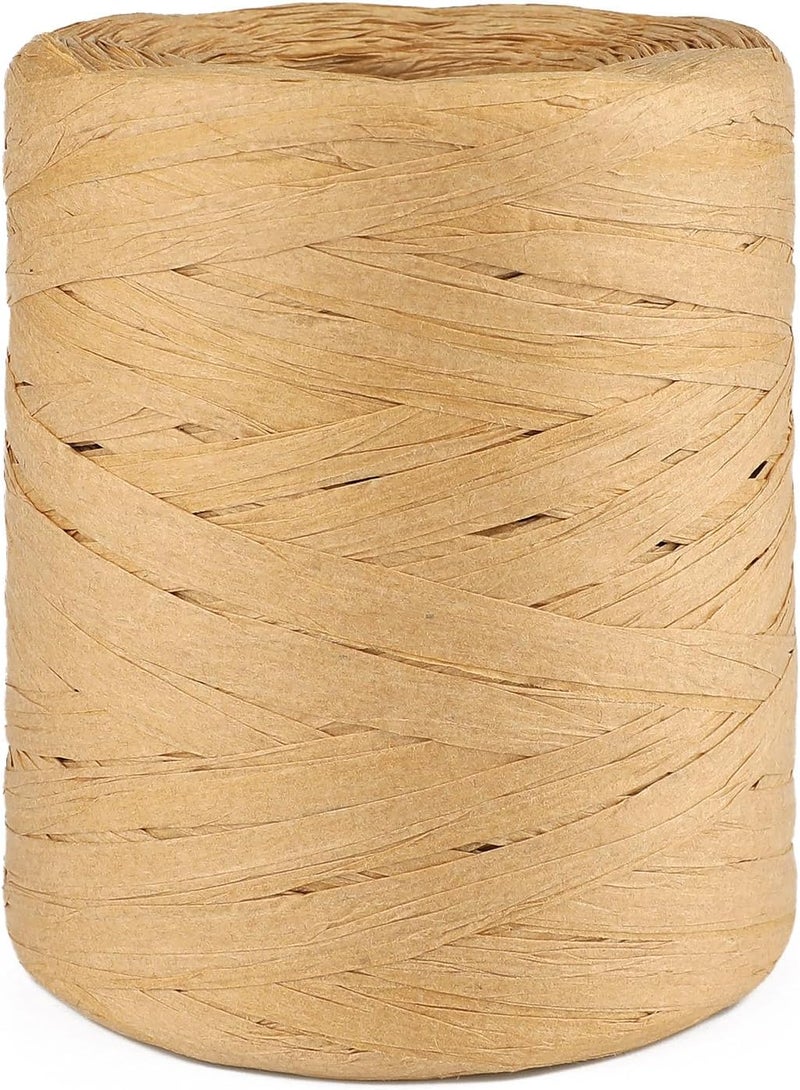 g2plus 218 Yards Raffia Paper Craft Ribbon, 1/4 Inch Wide, Brown Raffia Packing Twine String for Gift Wrapping, DIY Arts&Crafts, Crochet Supplies, Christmas Holiday Decoration - Image 1